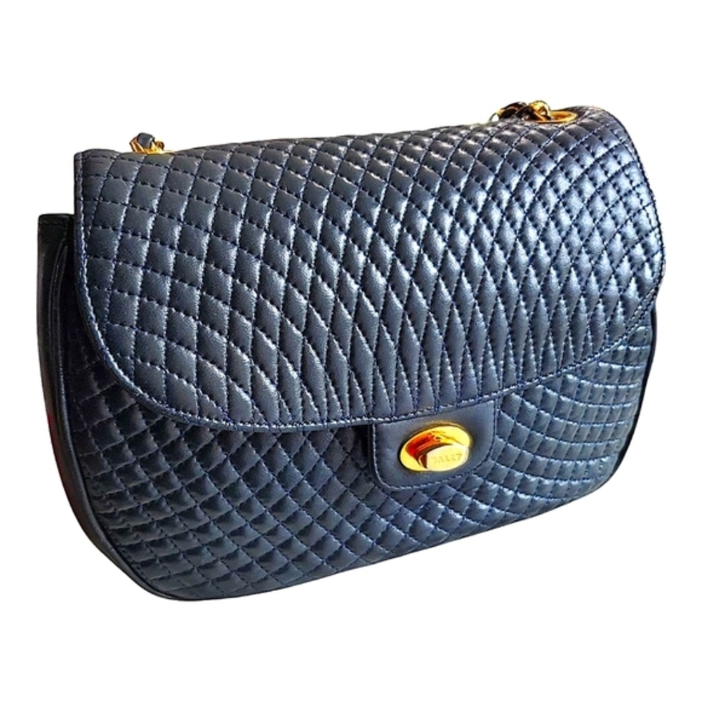 Bally Quilted Shoulder Crossbody Bag Navy Lambskin Leather‎ Purse Classic